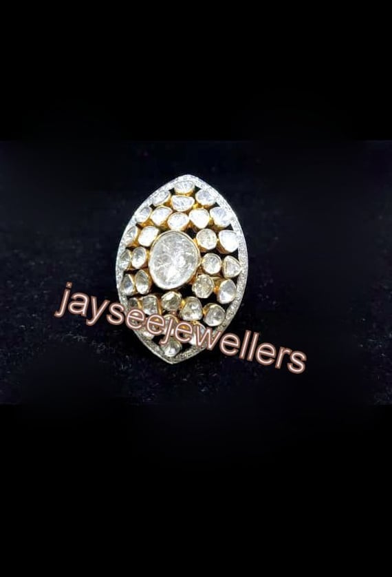 Polki Ringe Diamant Ring 925 Sterling Silber Rose Cut Bolzen Frau Schmuck Hand Handwerk Geschenk Für Sie Im Angebot von Jayseejewellers