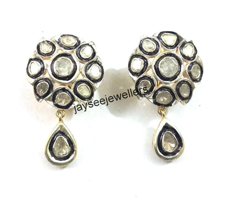 Rose Cut Polki Diamant Ohrringe Sterling Silber Pave Setting von Jayseejewellers