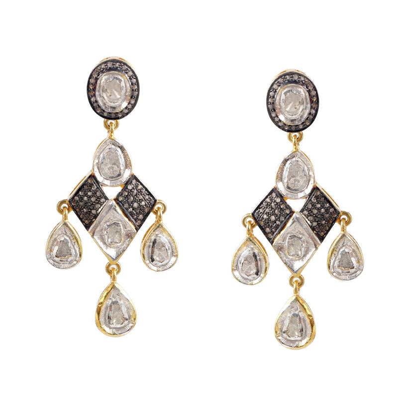 Rosenschliff Diamant Tropfen Ohrringe Handgemachte Sterling Silber Pave Schmuck von Jayseejewellers