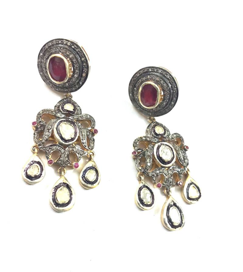 Rubin Rosenschliff Diamant Ohrringe Handgemachte 925 Sterling Silber Ohrringe von Jayseejewellers