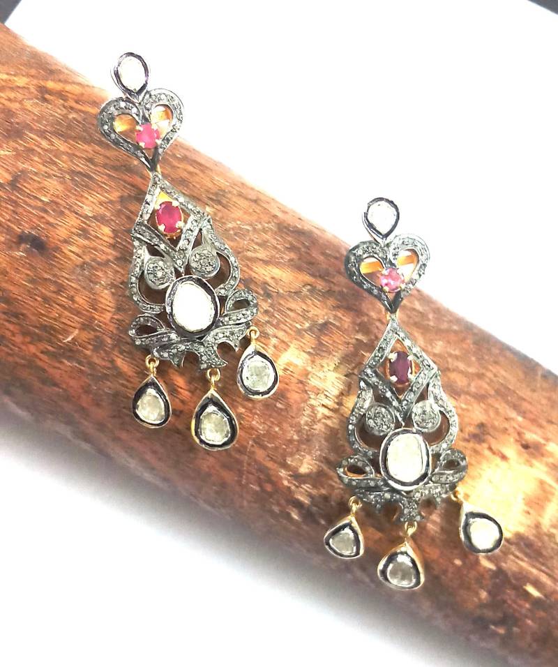 Silber Rubin & Diamant Ohrringe Handgemachter Sterling Schmuck von Jayseejewellers