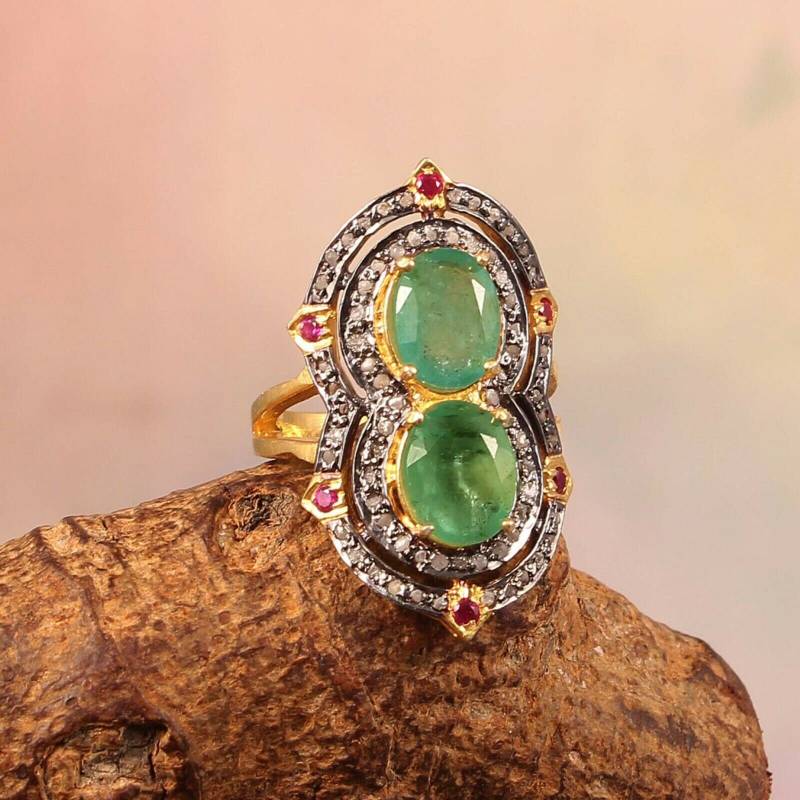 Smaragd Diamant 925 Sterling Silber Ring - Mai Birthstone von Jayseejewellers