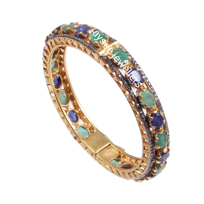 Smaragd Und Saphir Armreif Diamant Akzent, 925 Sterling Silber von Jayseejewellers
