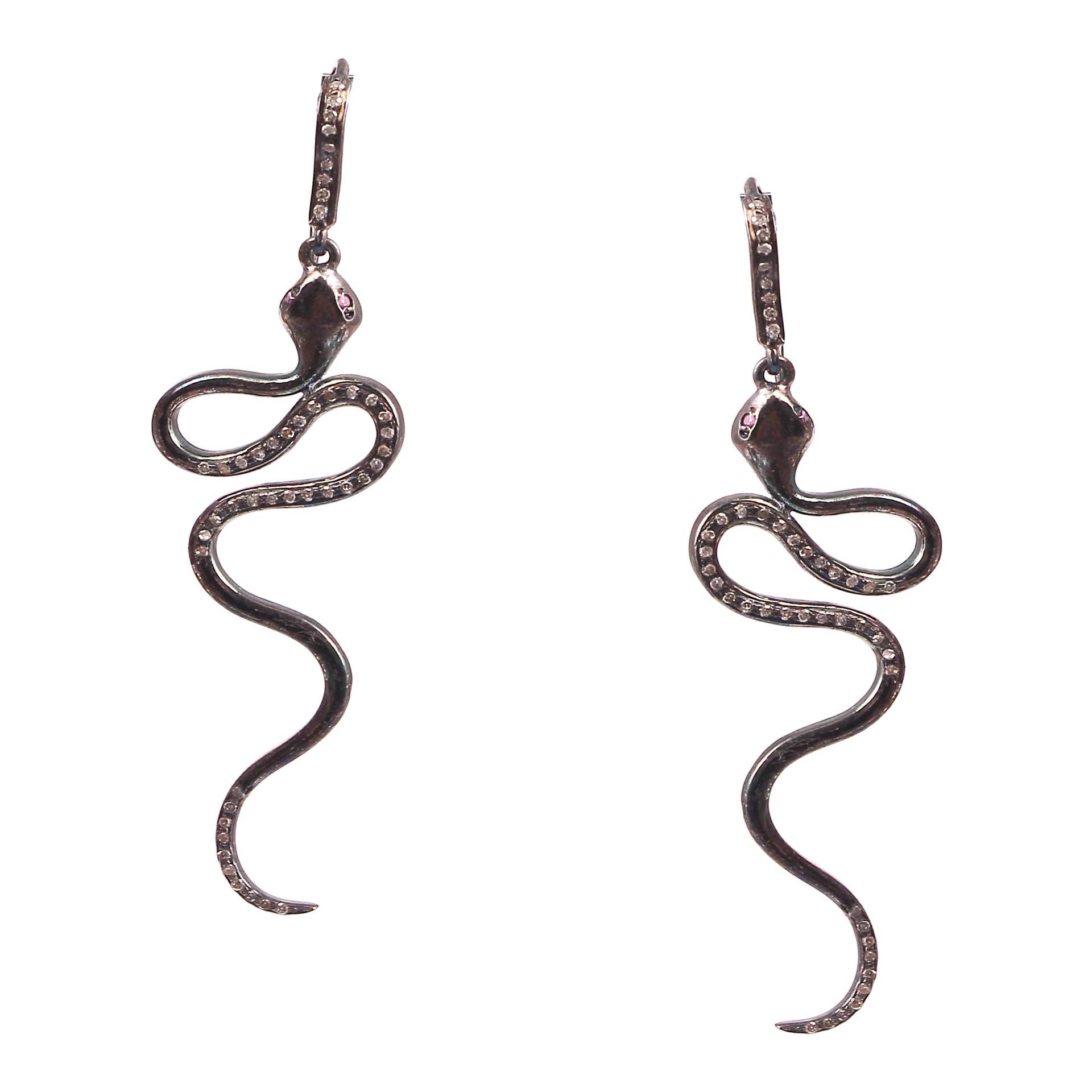 Victorian Rubin Schlange Ohrringe Diamant Sterling Silber 925 von Jayseejewellers