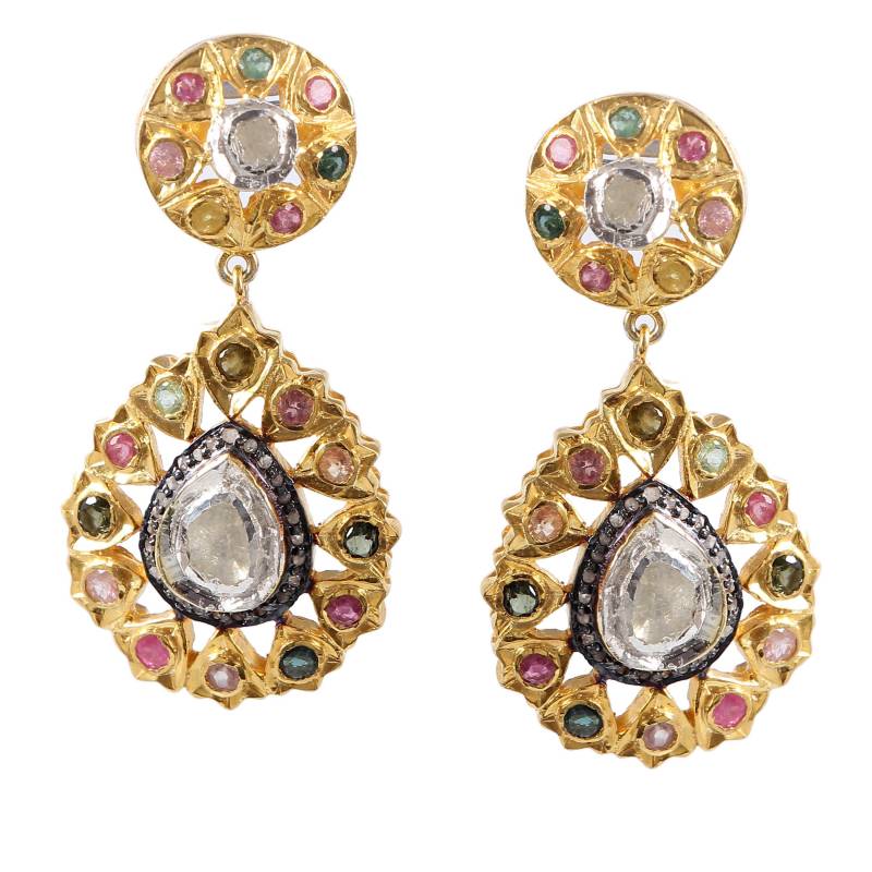 sterling Silber Rose Cut Diamant Ohrringe Multicolor Edelstein von Jayseejewellers