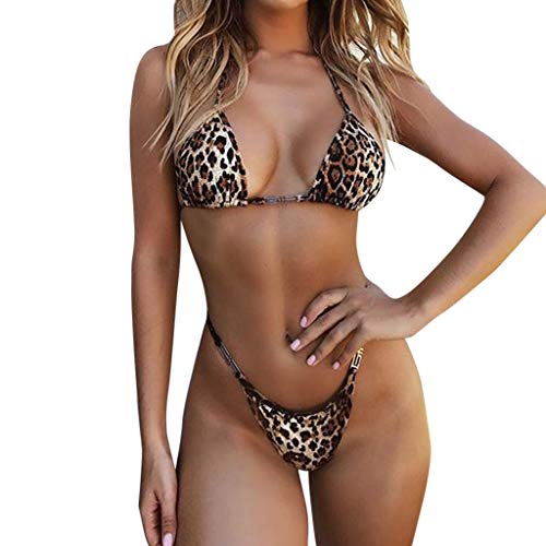 Damen Zweiteilige Bademode Sexy Mini Bikini Verstellbarer Triangel Bikinioberteil Bikinihose Badeanzug mit Leoparden Muster Frauen Micro Zweiteilige String Tanga Dessous Badeanzüge Swimwear von Jaysis