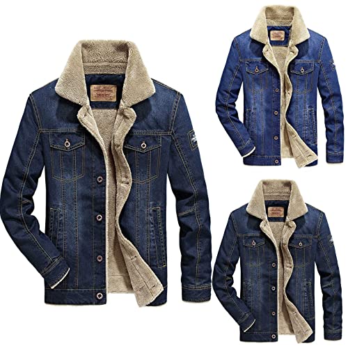 Herren Jeansjacke Jeans Jacke Winterjacke mit warme Fleece Gefüttert Teddyfutter Plüsch Revers Warmer Nacken Trucker Slim Fit Sherpa Denim Jacket Outwear Übergangs Jeans Mäntel Übergangsjacke von Jaysis