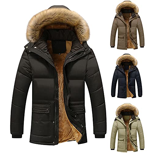 Herren Winterjacke Warme Winter Parka Jacke mit Fell Wintermantel mit Kapuze Übergangsjacke Outdoorjacke Winterparka mit Kunstfell Gefütterte Outdoor Gefütterte Steppjacke Mantel von Jaysis