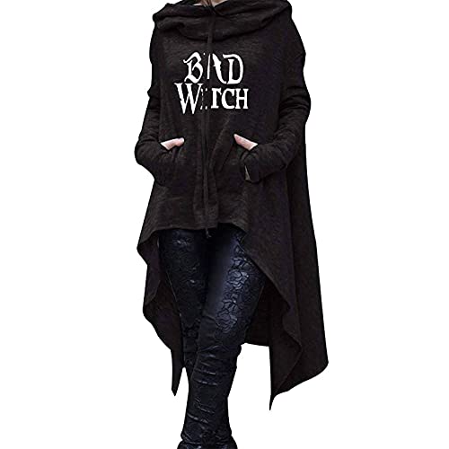 Hoodie Sweatshirt Damen Langarm Gothic Mittellanger Kapuzenpullover GOOD WITCH und BAD WITCH Druck Kapuzensweatshirt Unregelmäßiger Saum Rock Punk Retro Pullover für Teenager MädchenHerbst Winter von Jaysis