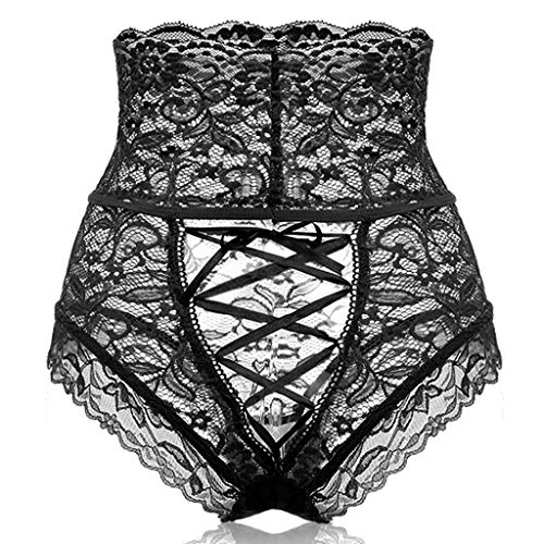 Jaysis Damen Höschen Sexy Hohle Spitze High Waist Schnürhöschen Erotische Perspektive Schnürhöschen Unterhosen Frauen Mesh Panty Dessous Nachtwäsche Unterwäsche Panties Slips, Schwarz, S von Jaysis