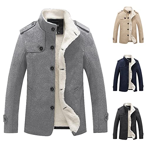 Wollmantel Wintermantel Herren Stehkragen und Langarm Einzeltaste Winterjacke Mantel Winter Männer Lang Slim Fit Einfarbig Elegant Business und Freizeit Trenchcoat Wolle Gefüttert Jacke von Jaysis