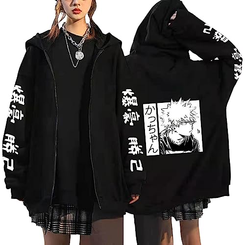 My Hero Academia Hoodies Bakugo Manga Reißverschluss-Sweatshirt für Damen und Herren, Jacke, Kleidung, lässig, modisch, Kapuzenoberteil mit Taschen (Color : Q, Size : S) von JaywiS