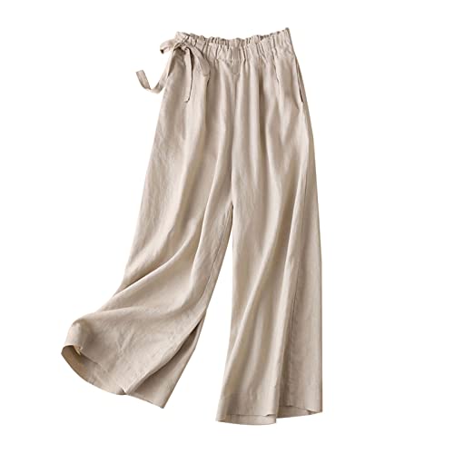 Jayyouu Damen-Hose hohe Taille Baumwoll-Leinen Palazzo-Hose weites Bein weites Bein Lounge-Hose 2023 Herbst Trendige lässige Retro-Kordelzug-Hose für Damen von Jayyouu