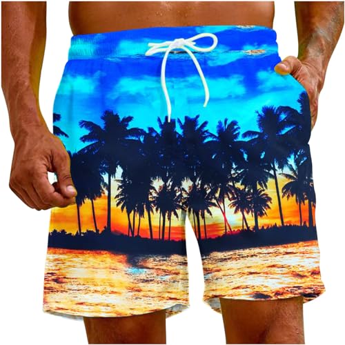 Jayyouu Herren Badeshorts mit Taschen Sommerurlaub Strandshorts Kokosnussbaum Druck Kordelzug verstellbare Taille Badehose in Übergröße von Jayyouu