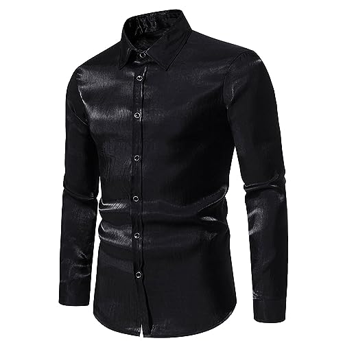 Jayyouu Herren-Hemd mit Knopfleiste elegant lässig einfarbig glatt langärmelig trendiges Turndown-Kragen Slim-Fit Business-Pendlerhemd für Männer von Jayyouu