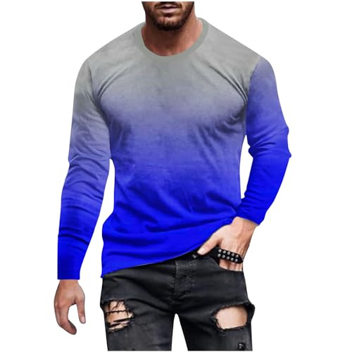 Jayyouu LangarmTShirt für Herren modisch Farbverlauf Bedruckt Tshirts Herbst lässig Rundhalsausschnitt Übergröße Pullover Arbeitsoberteile Sport Fitness Tshirts von Jayyouu