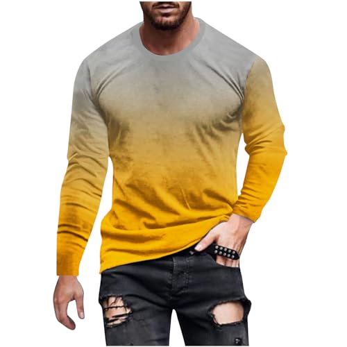 Jayyouu LangarmTShirt für Herren modisch Farbverlauf Bedruckt Tshirts Herbst lässig Rundhalsausschnitt Übergröße Pullover Arbeitsoberteile Sport Fitness Tshirts von Jayyouu