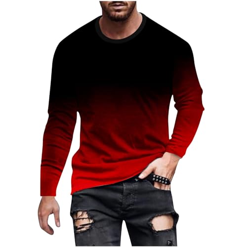 Jayyouu LangarmTShirt für Herren modisch Farbverlauf Bedruckt Tshirts Herbst lässig Rundhalsausschnitt Übergröße Pullover Arbeitsoberteile Sport Fitness Tshirts von Jayyouu