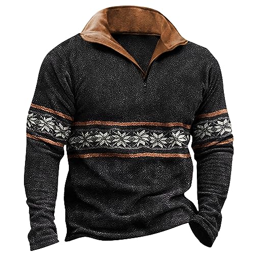 Jayyouu Sweatshirts für Herren Retro lässig langärmelig Oberteile Reißverschluss Stehkragen Pullover Herren Herbst Winter trendig lockere Passform Komfort-Sweatshirt von Jayyouu