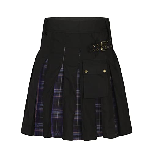 Schottischer Festival-Rock für Herren kariert Kontrastfarbe Faltenrock mit Taschen lässiger Party-Kilt verstellbare Schnalle langlebig hoch tailliert bequemer Kilt von Jayyouu