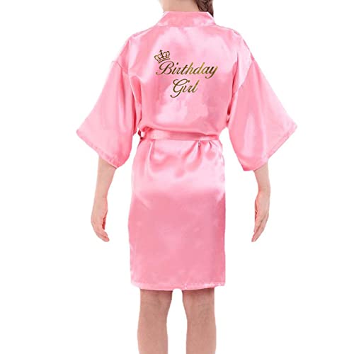 JazJoz Kimono-Bademäntel für Kindergeburtstage, weiches Satin, reine Farbe, für Spa, Geburtstag, Übernachtungsparty, Coral Birthday Girl, 10 Jahre von JazJoz