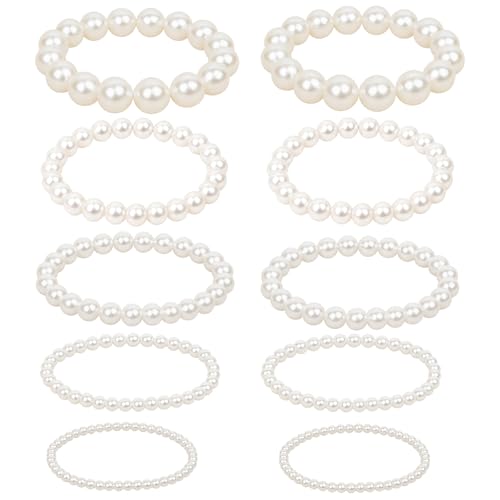 JazRvr 10 StüCk Perlenarmbands, Magic Pearls Armband, Perlenes ArmbäNder Damen FüR Braut Damen Party Hochzeit Weiß Perlens 1920 Geschenke KüNstlichen Perlen Kristall Perlen Autumn von JazRvr