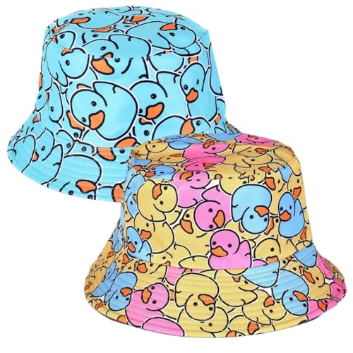 JazRvr 2 Stück Fischerhut Damen, Fischerhut, fischerhuts Herren, Bucket hat, anglerhut, Faltbar Anglerhut Doppelseitig Retro Thema Eimer Hüte für Tägliche Karneval von JazRvr
