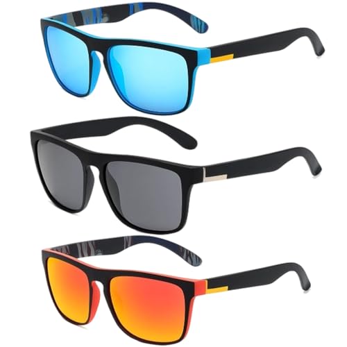JazRvr 3 Paar Herren Sonnenbrille, Polarisierte Sonnenbrille Herren, UV-Schutz, Für Outdoor-Aktivitäten Wie Autofahren, Angeln, Golfen, Schwarz, Rot, Blau von JazRvr
