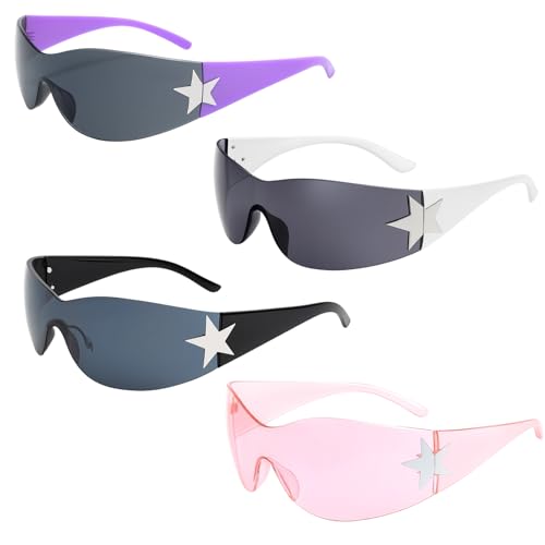 JazRvr 4 Stück Y2K Accessoires, Y2K Sonnenbrille, Rave Sonnenbrille für Sommer, Party und Outdoor-Aktivitäten, Pink, Schwarz und Weiß mit Grauen Gläsern JazRvr 4 Stück Y2K Accessoires, Y2K Sonnenbrille, Rave Sonnenbrille für Sommer, Party und Outdoor-Aktivitäten, Pink, Schwarz und Weiß mit Grauen Gläsern von JazRvr