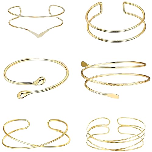 JazRvr Armreif Gold, 6 Stück Verstellbare Oberarmreifen, Goldener Armschmuck für Damen, Minimalistisches Design für Partys und Besondere Anlässe, 8 cm Durchmesser von JazRvr