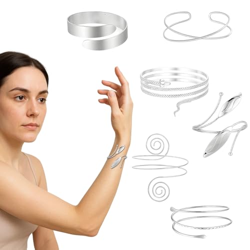 JazRvr Armreif Silber, 6 Oberarmreife Set für Musikfestivals und täglichen Stil, silberne Armreife für Frauen, elegantes Schmuck Set von JazRvr