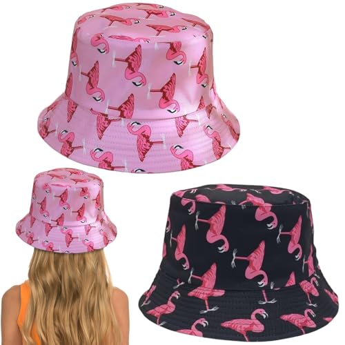 JazRvr Fischerhut Damen, Festival Hut 2er Set, Doppelseitig Mit Flamingo-Muster, Leichter Sommerhut Für Outdoor-Aktivitäten, Reisen Und Strand von JazRvr