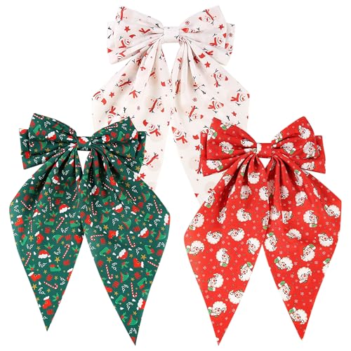 JazSwirl 3 x Weihnachts-Haarschleifen für Damen, 27 x 17 cm, Rot, Grün, Weiß, Weihnachtsschleifen, Haarschleifen für Damen, Erwachsene, Urlaub, Party, festliches Haar-Accessoire von JazSwirl