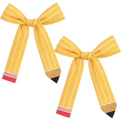 JazSwirl Bleistift-Haarspangen für Lehrer, 2 Stück, gelber Stoff, Bleistiftschleife, Haarklammern, 21,6 x 12,7 cm, Haarschmuck für Frauen, Lehrerkrallen-Clip für Schule und Klassenzimmer JazSwirl Bleistift-Haarspangen für Lehrer, 2 Stück, gelber Stoff, Bleistiftschleife, Haarklammern, 21,6 x 12,7 cm, Haarschmuck für Frauen, Lehrerkrallen-Clip für Schule und Klassenzimmer von JazSwirl