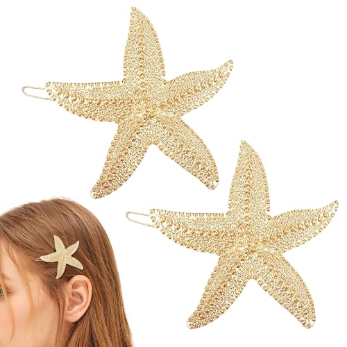 JazSwirl Goldene Seestern-Haarspangen für Frauen, 2 Stück, 5,6 cm, Metall, Seestern, Strand-Clips, Haarschmuck für Strandurlaub, Meerjungfrauen-Haarspangen, Ozean, Muschel-Haarspange JazSwirl Goldene Seestern-Haarspangen für Frauen, 2 Stück, 5,6 cm, Metall, Seestern, Strand-Clips, Haarschmuck für Strandurlaub, Meerjungfrauen-Haarspangen, Ozean, Muschel-Haarspange von JazSwirl