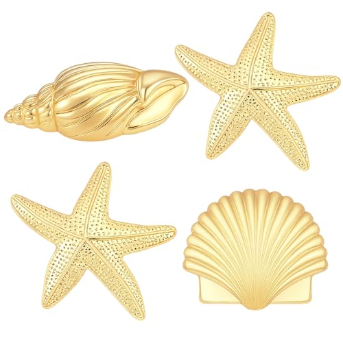 JazSwirl Goldfarbene Muschel-Haarspangen für Frauen, 4 Stück, Ozean-inspirierte Seestern-Muschel-Haar-Accessoires, Strand-Meerjungfrau-Haarspangen mit Muschel und Muschel, Goldlegierung JazSwirl Goldfarbene Muschel-Haarspangen für Frauen, 4 Stück, Ozean-inspirierte Seestern-Muschel-Haar-Accessoires, Strand-Meerjungfrau-Haarspangen mit Muschel und Muschel, Goldlegierung von JazSwirl