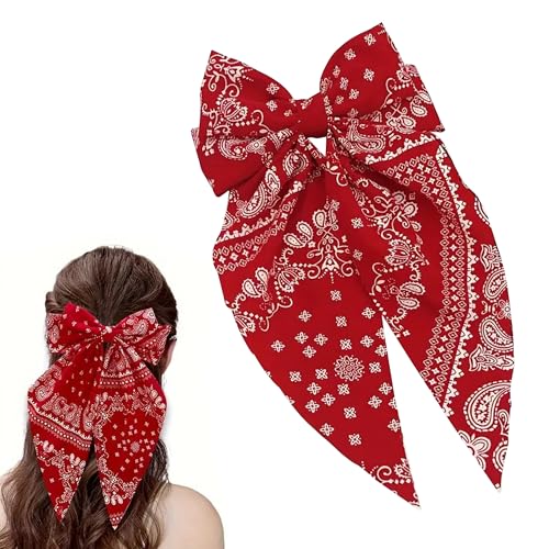 JazSwirl Große rote Bandana-Schleife, Haarspange für Frauen, 14,6 x 7,9 cm, Paisleymuster, Bandana, Haarspange für Pferdeschwanz, Haarschleife für Frauen JazSwirl Große rote Bandana-Schleife, Haarspange für Frauen, 14,6 x 7,9 cm, Paisleymuster, Bandana, Haarspange für Pferdeschwanz, Haarschleife für Frauen von JazSwirl