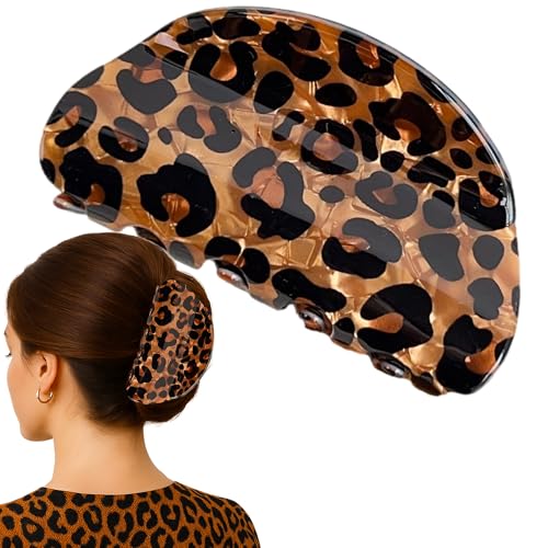 JazSwirl Haarklammer mit Leopardenmuster, für Damen, 10,2 x 5,3 cm, Acryl, Leoparden- und Gepardenklaue, braune Geparden-Haarspange für Pferdeschwanz, Dutt, dickes Haar (brauner Halbmond) von JazSwirl