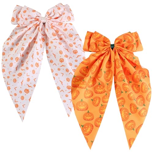 JazSwirl Halloween-Haarschleifen für Damen, 32,6 x 7,9 cm, orange-weiße Stoffschleifen, große Halloween-Schleifen für Haare, niedliche Urlaubs-Haarspangen für Kostümparty und Herbst-Outfits, 2 Stück JazSwirl Halloween-Haarschleifen für Damen, 32,6 x 7,9 cm, orange-weiße Stoffschleifen, große Halloween-Schleifen für Haare, niedliche Urlaubs-Haarspangen für Kostümparty und Herbst-Outfits, 2 Stück von JazSwirl