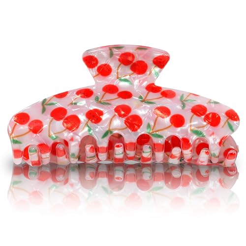 JazSwirl Kirsch-Haarklammer für Damen, 8,9 x 4,1 cm, PVC, Kirsch-Haarspange mit starkem Halt, niedlicher Kawaii-Krallen-Clip für dickes Haar, stilvolles Kirsch-Haar-Accessoire für Sommer, Strand von JazSwirl