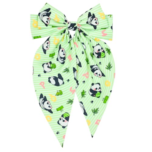 JazSwirl Panda Haarschleife für Frauen, Große Grüne Panda Haarspange 11.8 x 6.7 Zoll (30 x 17 cm), Niedliche Panda-Schleife für Haare, Big Panda Haarschleifen, Panda Haarschmuck für Pferdeschwanz von JazSwirl