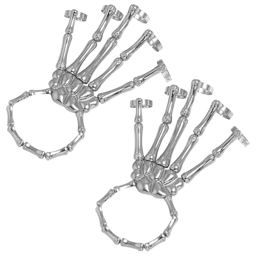 JazSwirl Skelett-Handarmband, Totenkopf-Armbänder, Skelett-Armbänder und Skelett-Handring, Knochen-Armband, Skelett-Finger, Skelett-Handschmuck für Frauen von JazSwirl