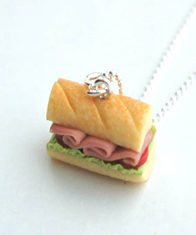 Handgemachte Ham Sub Sandwich Halskette Miniatur Polymer Clay Essen Schmuck von JazleneCollection