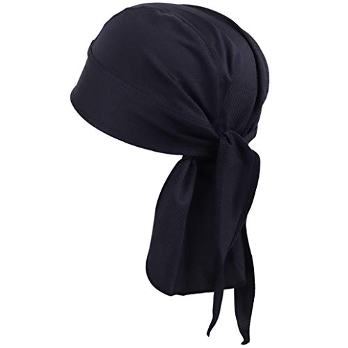 Herren Durag Cap – Sport Outdoor Quick Dry Bandana Unisex Verstellbar Atmungsaktiv Bike Cap – Klassisches Pirat Kopftuch Cap Headwraps Gr. Einheitsgröße, Schwarz von Jazmiu