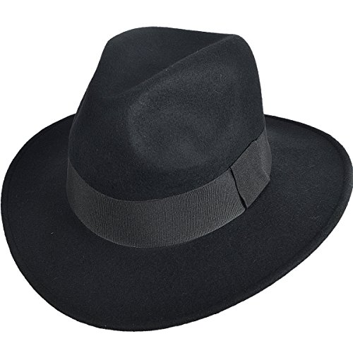 Jazmiu Herren Hüte Winter Mode Filzhut Wintermütze - Fedora Hut mit breiter Krempe - 100% Wollfilz (Schwarz) von Jazmiu