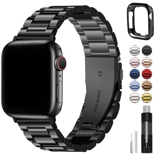 Jazoxy Für Apple Uhrenarmbänder 49 mm 45 mm 44 mm 42 mm 41 mm 40 mm 38 mm, Edelstahl Watch Armband mit Gehäuse Watch Ultra2 Ultra-Serie 9 8 7 6 5 4 3 2 1 SE SE2, 38/40/41mm von Jazoxy