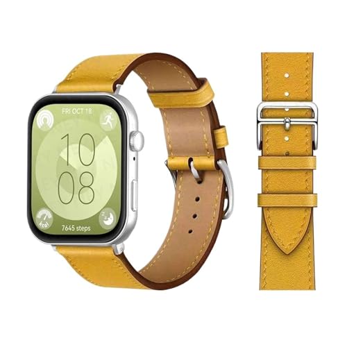 Jazoxy Retro -Loop für Uhr Uhr Fit 3 Riemen Italienische Kuhlatten -Lederarmband Armband Schnelle Ersatzgürtel Correa Watchbänder für Fit 3 Fit 2 Uhrenband(Amber 11,Fit 2) von Jazoxy