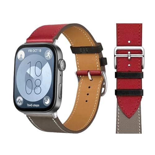 Jazoxy Retro -Loop für Uhr Uhr Fit 3 Riemen Italienische Kuhlatten -Lederarmband Armband Schnelle Ersatzgürtel Correa Watchbänder für Fit 3 Fit 2 Uhrenband(Black red gray 15,Fit 2) von Jazoxy