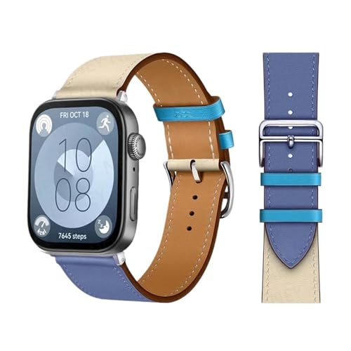 Jazoxy Retro -Loop für Uhr Uhr Fit 3 Riemen Italienische Kuhlatten -Lederarmband Armband Schnelle Ersatzgürtel Correa Watchbänder für Fit 3 Fit 2 Uhrenband(Blue white 23,Fit 2) von Jazoxy
