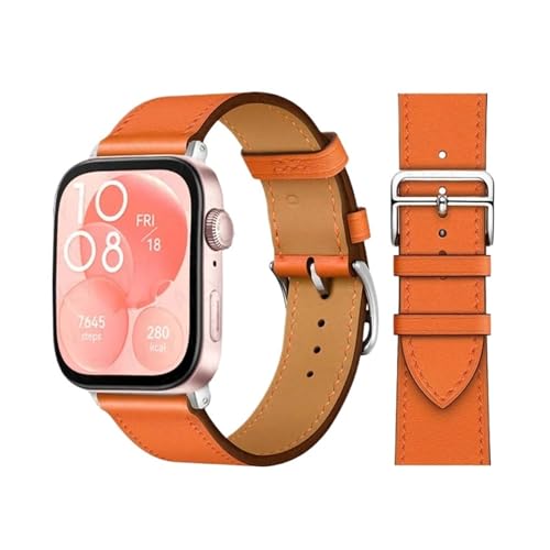 Jazoxy Retro -Loop für Uhr Uhr Fit 3 Riemen Italienische Kuhlatten -Lederarmband Armband Schnelle Ersatzgürtel Correa Watchbänder für Fit 3 Fit 2 Uhrenband(Orange 22,Fit 2) von Jazoxy